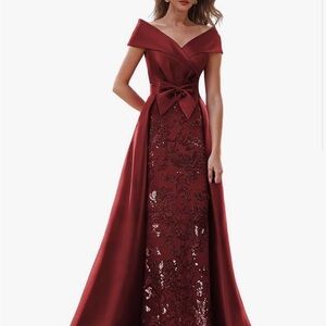 Burgundy Off-Shoulder Evening Gown - New